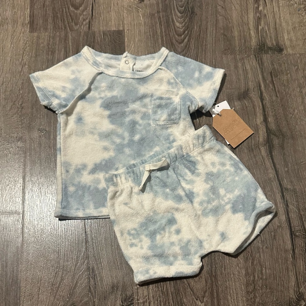 Kids Tie-Dye Matching Set - Blue and White